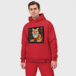 Мужской костюм оверсайз Лиса в ночном лесу, цвет: красный — фото 2