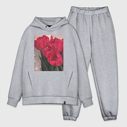 Мужской костюм оверсайз Тюльпаны красные, цвет: меланж