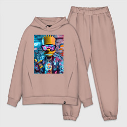 Мужской костюм оверсайз Неоновый Барт Симпсон на фоне стены с граффити, цвет: пыльно-розовый
