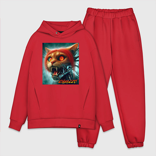 Мужской костюм оверсайз Super cyber red cat - ai art fantasy / Красный – фото 1