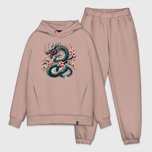 Мужской костюм оверсайз Japanese dragon and sakura - irezumi / Пыльно-розовый – фото 1