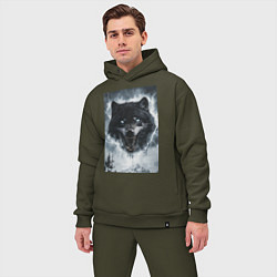 Мужской костюм оверсайз Волк с оскаленной пастью, цвет: хаки — фото 2