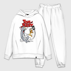 Мужской костюм оверсайз Том и Джерри - кувалда, цвет: белый