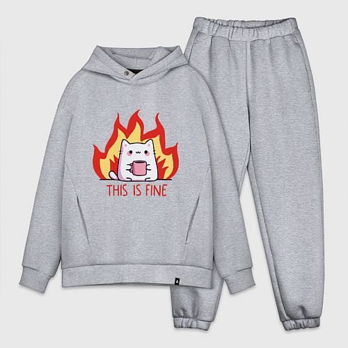 Мужской костюм оверсайз Cat - this is fine / Меланж – фото 1