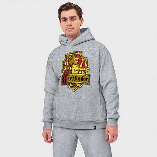 Мужской костюм оверсайз Hogwarts - gryffindor logo / Меланж – фото 3