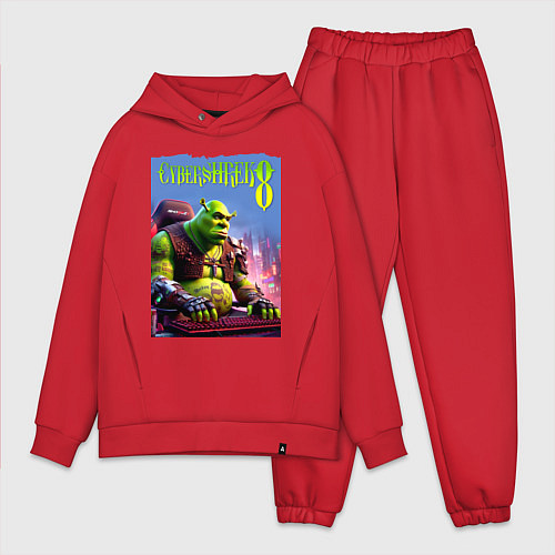 Мужской костюм оверсайз Кибер Шрек в татухах - прикол / Красный – фото 1