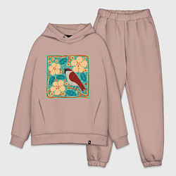 Мужской костюм оверсайз Воробей на ветке яблони, цвет: пыльно-розовый