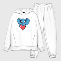 Мужской костюм оверсайз Слон и сердце, цвет: белый