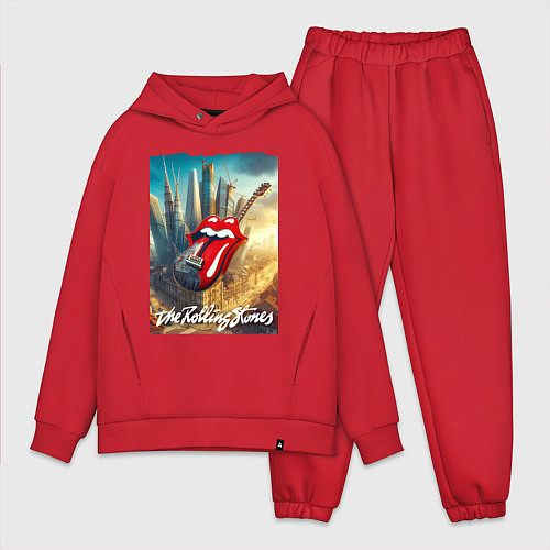 Мужской костюм оверсайз Rolling Stones - logo-guitar / Красный – фото 1