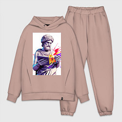 Мужской костюм оверсайз Античная статуя и граффити, цвет: пыльно-розовый