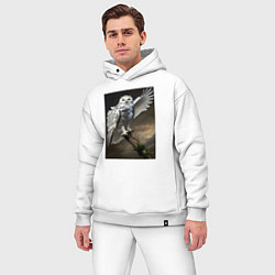 Мужской костюм оверсайз Белая сова на ветке, цвет: белый — фото 2