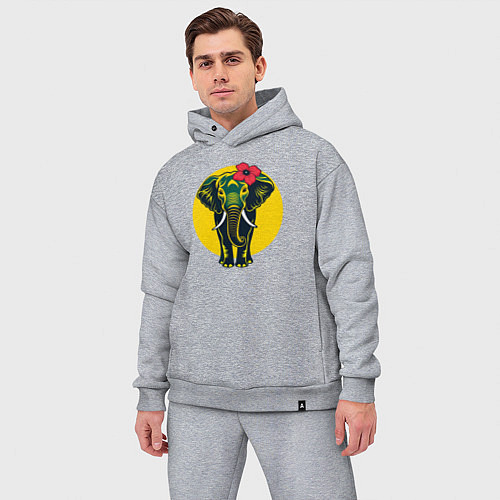 Мужской костюм оверсайз Слон и цветок / Меланж – фото 3