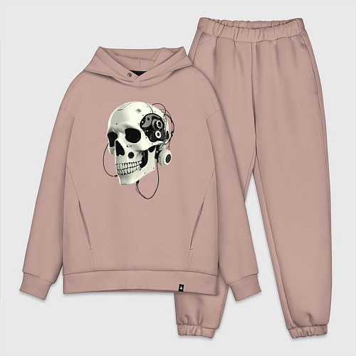 Мужской костюм оверсайз Кибернетический череп с проводами / Пыльно-розовый – фото 1