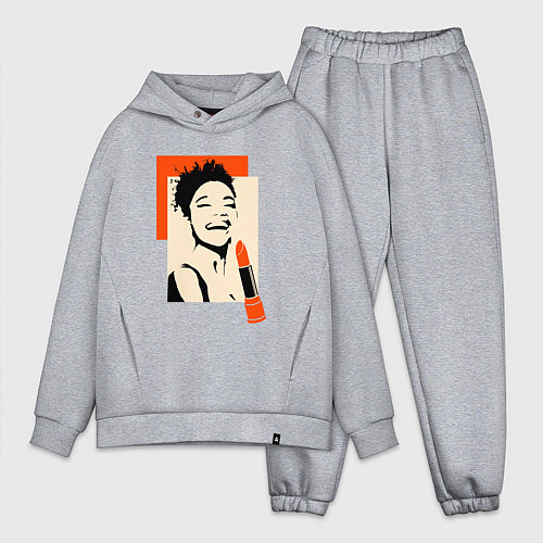 Мужской костюм оверсайз Девушка с помадой в стиле поп-арт / Меланж – фото 1