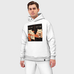 Мужской костюм оверсайз Work hard rest hard cat, цвет: белый — фото 2