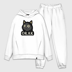 Мужской костюм оверсайз Кот в капюшоне, окак, мем, цвет: белый