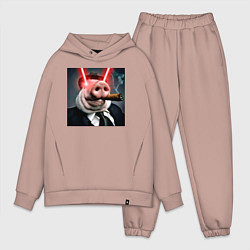 Мужской костюм оверсайз Свинья жестко курит, цвет: пыльно-розовый