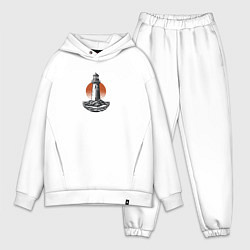 Мужской костюм оверсайз Маяк на фоне заходящего солнца, цвет: белый