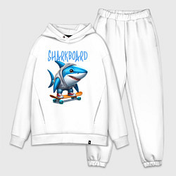 Мужской костюм оверсайз Акула крутой скейтбордист - нейроарт фантазия, цвет: белый
