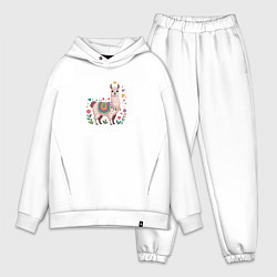 Мужской костюм оверсайз Лама с сердечками и цветами, цвет: белый