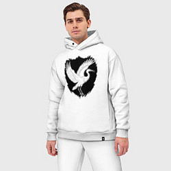 Мужской костюм оверсайз Аист на черном щите, цвет: белый — фото 2