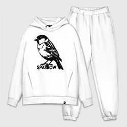 Мужской костюм оверсайз Графический воробей, цвет: белый