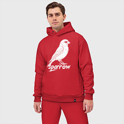 Мужской костюм оверсайз Воробей белый логотип, цвет: красный — фото 2