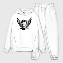 Мужской костюм оверсайз Портрет Арнольд Шварценеггер с крыльями, цвет: белый