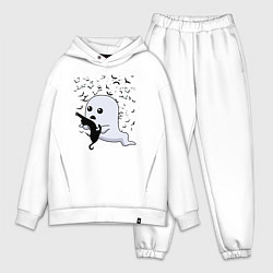 Мужской костюм оверсайз Призрак с котиком среди летучих мышей