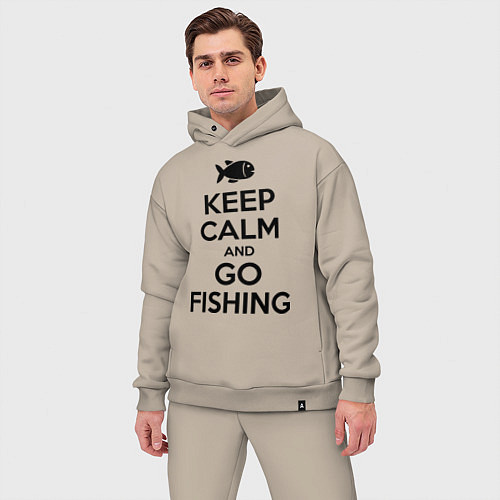 Мужской костюм оверсайз Keep Calm & Go fishing / Миндальный – фото 3