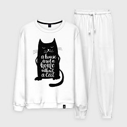 Костюм хлопковый мужской Черный кот, цвет: белый