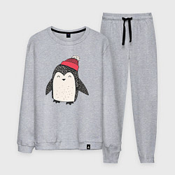 Костюм хлопковый мужской Зимний пингвин-мальчик, цвет: меланж