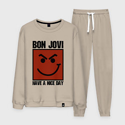 Костюм хлопковый мужской Bon Jovi: Have a nice day, цвет: миндальный