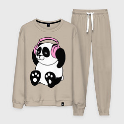 Костюм хлопковый мужской Panda in headphones панда в наушниках, цвет: миндальный
