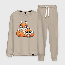 Костюм хлопковый мужской Милые лисята, цвет: миндальный