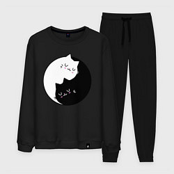 Костюм хлопковый мужской Yin and Yang cats, цвет: черный