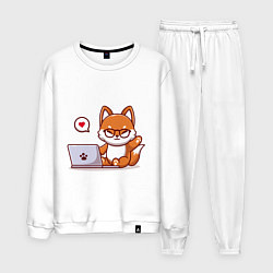 Костюм хлопковый мужской Cute fox and laptop, цвет: белый