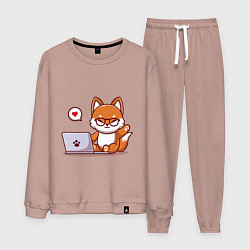 Костюм хлопковый мужской Cute fox and laptop, цвет: пыльно-розовый