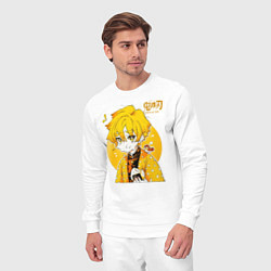 Костюм хлопковый мужской Зеницу Агацума Kimetsu no Yaiba, цвет: белый — фото 2