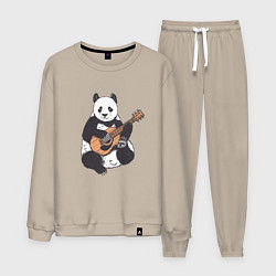 Костюм хлопковый мужской Панда гитарист Panda Guitar, цвет: миндальный