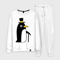 Костюм хлопковый мужской Пингвин в шляпе, цвет: белый