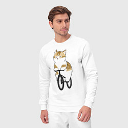 Костюм хлопковый мужской Котик на велосипеде, цвет: белый — фото 2
