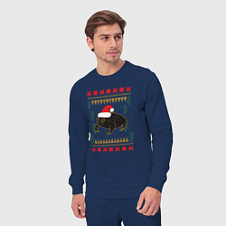 Костюм хлопковый мужской Рождественский свитер Жаба, цвет: тёмно-синий — фото 2