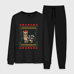 Костюм хлопковый мужской Рождественский свитер Йоркшик, цвет: черный