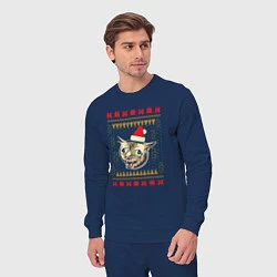 Костюм хлопковый мужской Рождественский свитер кашляющий кот, цвет: тёмно-синий — фото 2