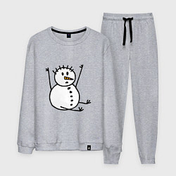 Костюм хлопковый мужской Снеговик в дудл-стиле, цвет: меланж