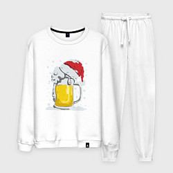 Костюм хлопковый мужской Новогодняя кружка пивасика, цвет: белый
