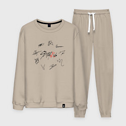 Костюм хлопковый мужской STRAY KIDS АВТОГРАФЫ ЧЁРНЫЙ, цвет: миндальный
