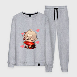 Костюм хлопковый мужской Маленький Казуха ест геншин импакт, цвет: меланж