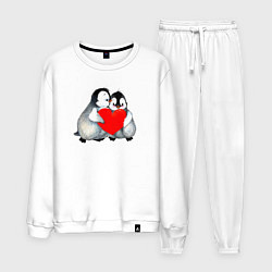 Костюм хлопковый мужской Милые Влюбленные Пингвины, цвет: белый